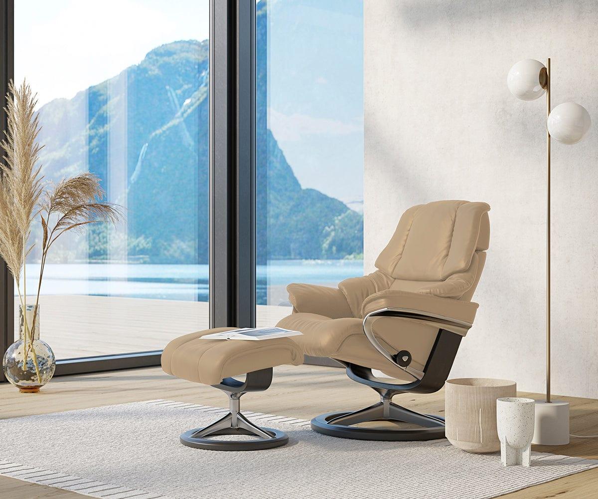 Stressless® Reno Recliner & Ottoman with Signature Base - Sand - Image 2
