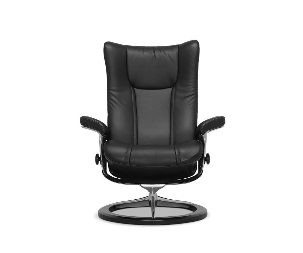 Stressless® Wing Recliner & Ottoman with Signature Base - Black - Image 6